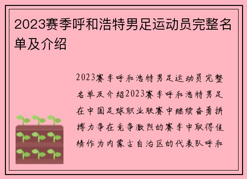 2023赛季呼和浩特男足运动员完整名单及介绍